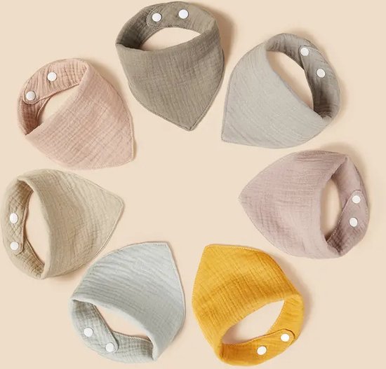 Kwijl slabbetjes baby set van 7 - verschillende kleuren slabber - bandana slab - kwijl slabbetjes - spuug slab - 100% katoenen slabbetjes - bandana bib baby - uitwasbare slabbers in hippe kleuren - sluiting met knopje van Little Stars®