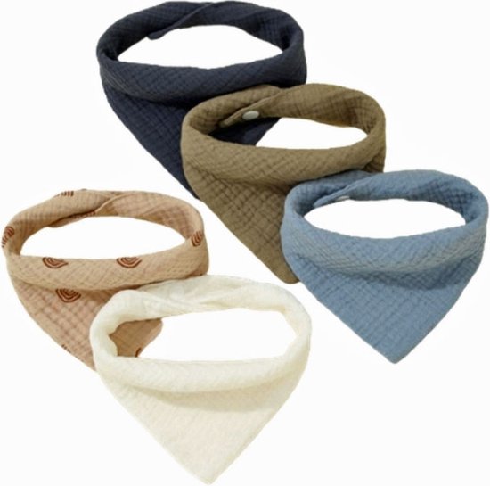 Kwijl slabbetjes set van 5 - hydrofiel baby slabbetjes met drukknoop - baby slabbers - kwijl slabbetjes - spuug slab - 100% katoenen slabbetjes - bandana bib baby - uitwasbare slabbetjes van VANZON.