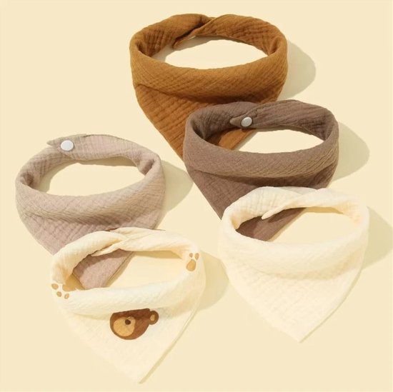 Kwijl slabbetjes set van 5 - hydrofiel baby slabbetjes met drukknoop - beer - baby slabbers - kwijl slabbetjes - spuug slab - 100% katoenen slabbetjes - bandana bib baby - uitwasbare slabbers van Fynn & Friends
