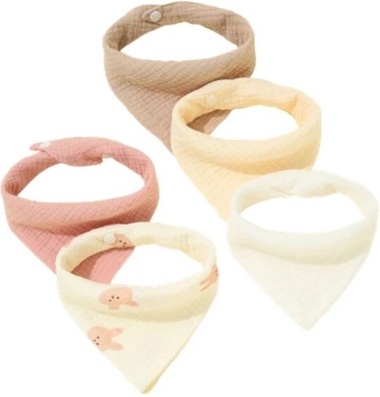 Kwijl slabbetjes set van 5 - hydrofiel baby slabbetjes met drukknoop - konijn - baby slabbers - kwijl slabbetjes - spuug slab - 100% katoenen slabbetjes - bandana bib baby - uitwasbare slabbetjes van Little Starters
