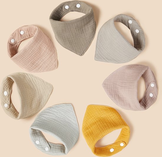 Kwijl slabbetjes set van 7 - hydrofiel baby slabbetjes met drukknoop - rainbow - baby slabbers - kwijl slabbetjes - spuug slab - katoenen slabbetjes - bandana bib baby - uitwasbare slabbers - unisex - 2.6*2.6*3.3 cm van Little Lemonade