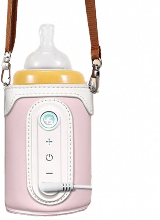 KYDDOI Flessenwarmer - Flessenwarmer onderweg - 40°C tot 65°C 26 versnellingen - moet opladen, via auto-energie, mobiele telefoonoplader, mobiele powerbank - Roze van Merkloos