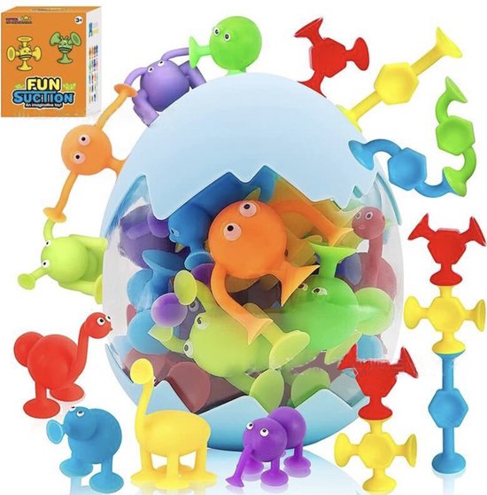 KYDDOI Silicone Badspeelgoed - Zuignap speelgoed - 27 stuks - dinosaurus eivormige verpakking - Baby Cadeau - Baby Speelgoed – Peuter Speelgoed van KYDDOI
