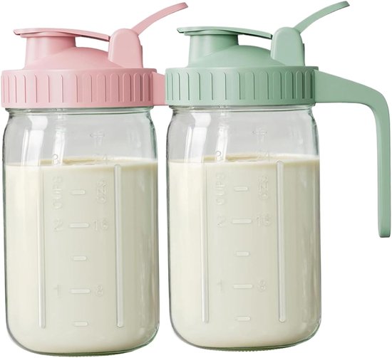 KZQ Glazen Moedermelkbewaarflessen 2 Stuks 32 Oz Lekvrij Met Handvat En Maataanduiding Vaatwasserbestendig