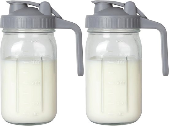 KZQ Set van 2 glazen moedermelkpotjes (grijs), met deksel, inhoud 950 ml, lekvrij en druppelvrij, geschikt voor bewaring in de koelkast.