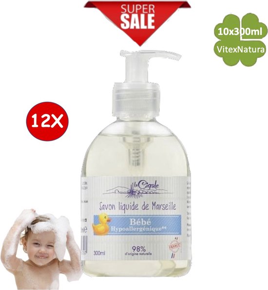 La Cigale 12x300ml Baby douche gel verzorging ♥ Marseille Babyzeep vloeibaar Hypoallergeen. Zonder conserveermiddel, kleurstoffen, geur van La Cigale