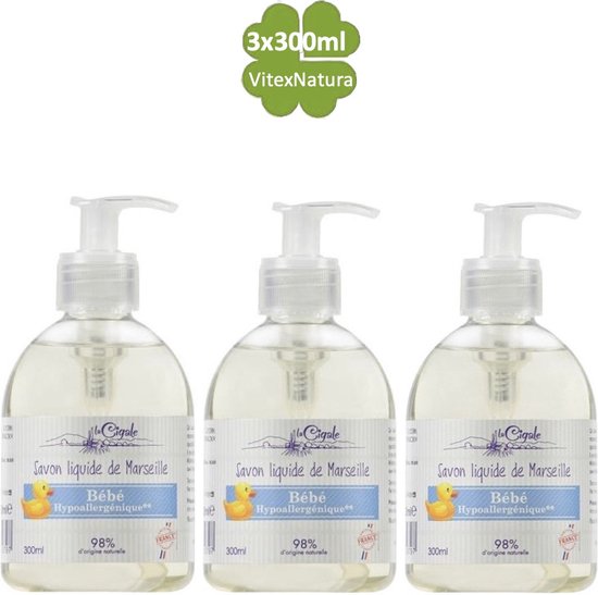 La Cigale 3x300ml Baby douche gel verzorging ♥ Marseille Babyzeep vloeibaar Hypoallergeen. Zonder conserveermiddel, kleurstoffen, geur van La Cigale
