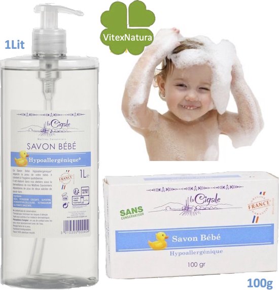 La Cigale Babyzeep Voordeelpakket - 1 L Vloeibare Zeep - 100 gram Blokzeep - Hypoallergeen van La Cigale