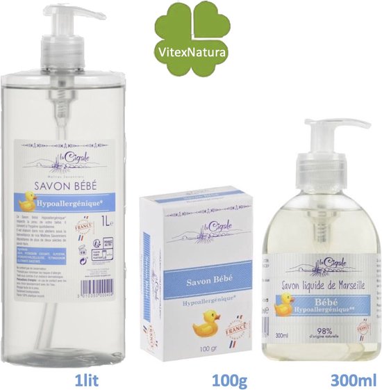 La Cigale Babyzeep Voordeelpakket - 1 lit, 300 ml Vloeibare Zeep - 100 g zeeptablet - Hypoallergeen van La Cigale