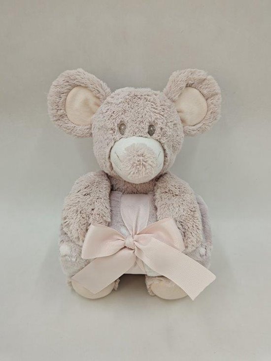 La Galleria - Babygeschenkset knuffel Muis (30cm) met opgerold dekentje (100x80) van La Galleria
