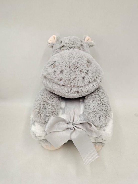 La Galleria - Babygeschenkset Nijlpaard Knuffel (30cm) met opgerold dekentje (100x80cm) van Meyco Kids