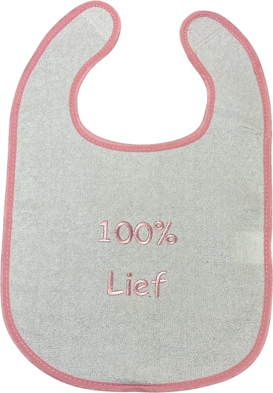 La Petite Couronne Slabber Slabbetje Slab Geborduurd "100% LIEF" Unisex Katoen Wit/roze Maat 24 x 36 Cm van La Petite Couronne