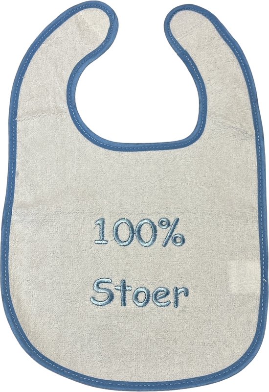 La Petite Couronne Slabber Slabbetje Slab Geborduurd "100% STOER" Unisex Katoen Wit/blauw Maat 24 x 36 Cm van La Petite Couronne