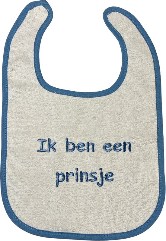 La Petite Couronne Slabber Slabbetje Slab Geborduurd "Ik ben een prinsje" Unisex Katoen Wit/blauw Maat 24 x 36 Cm van La Petite Couronne