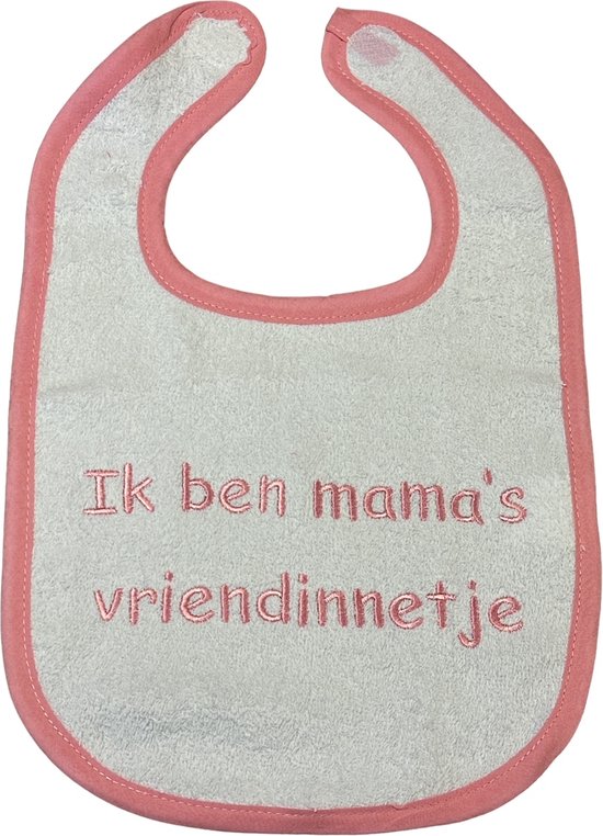 La Petite Couronne Slabber Slabbetje Slab Geborduurd "Ik ben mama's vriendinnetje" Unisex Katoen Wit/roze Maat 24 x 36 Cm van La Petite Couronne