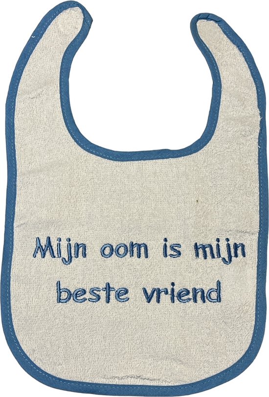 La Petite Couronne Slabber Slabbetje Slab Geborduurd "Mijn oom is mijn beste vriend" Unisex Katoen Wit/blauw Maat 24 x 36 Cm van La Petite Couronne
