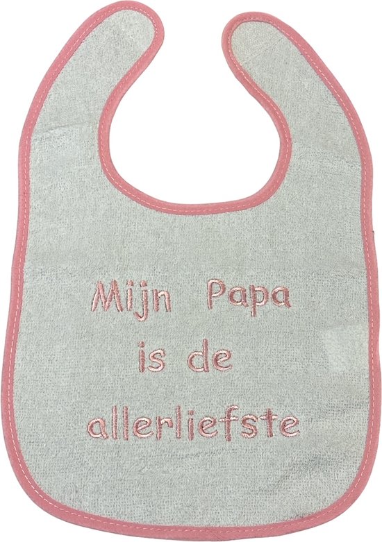 La Petite Couronne Slabber Slabbetje Slab Geborduurd "Mijn papa is de allerliefste" Unisex Katoen Wit/roze Maat 24 x 36 Cm van La Petite Couronne