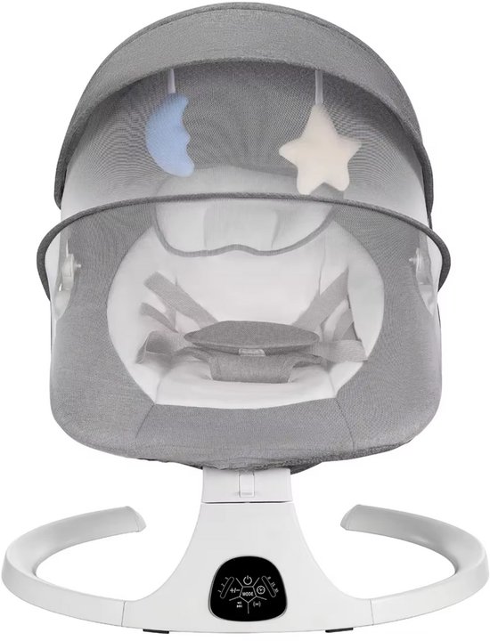 Laavir® Baby Swing – Elektrische Babyschommel – Automatische Wipstoel met Bluetooth & Afstandsbediening – Schommelstoel met 5 Snelheden – 5-Puntsgordel – Wasbare Hoes – Tot 9 kg – Grijs