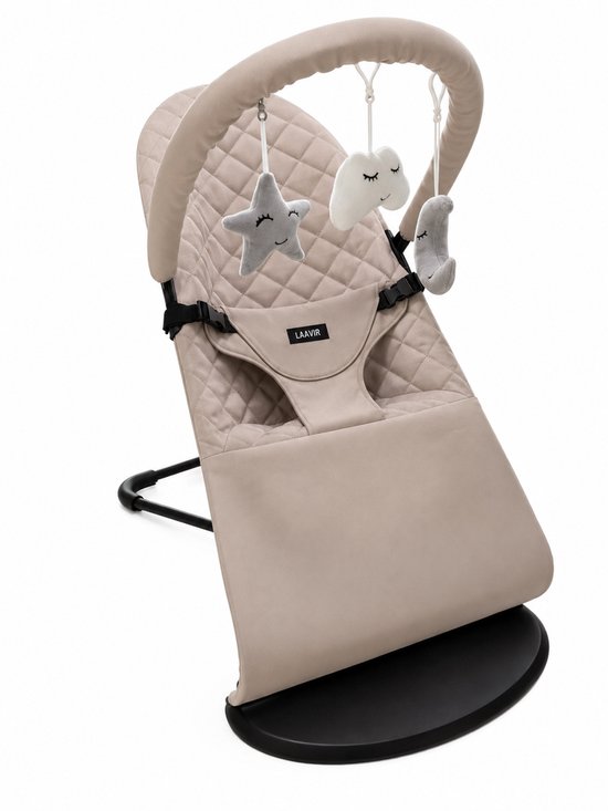 Laavir® Baby Wipstoel Beige | Extra Compact Opvouwbaar | Verstelbare Rugleuning | Inclusief Speelboog met Speeltjes | Inklapbaar & Draagbaar | Veiligheidsgordel | Vanaf 0 Maanden