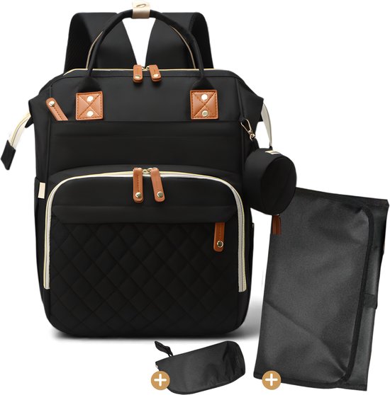 Laavir® Luiertas Rugzak - Inclusief Verschoonmatje, Flessenwarmhouder & Kinderwagenhaken - Zwart van Merkloos