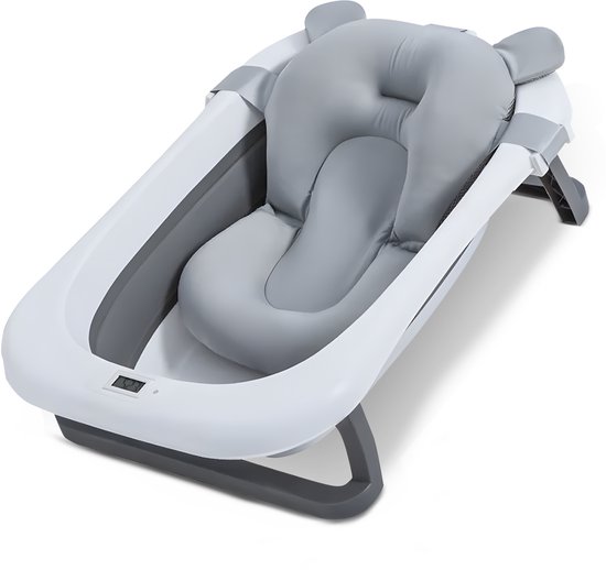 Laavir Opvouwbaar Baby Bad - Opvouwbaar Babybad Met Digitale Thermometer - Zitbad - Bad - Opvouwbaar bad - Inclusief Badkussen - Grijs van Laavir