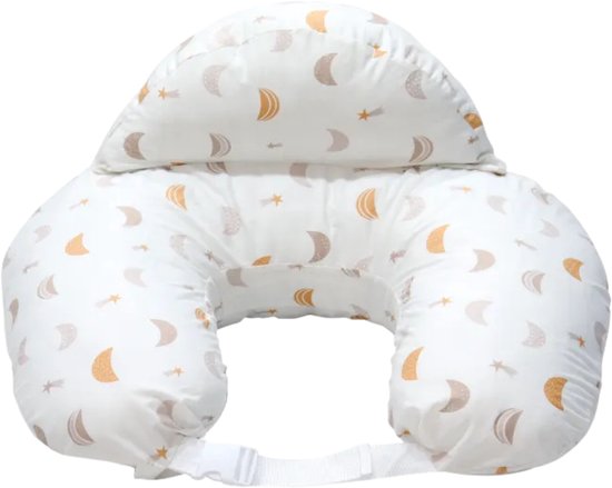 Laavir® Voedingskussen - 3-in-1 Zwangerschapskussen met Afneembare Hoes - Ergonomisch Baby Voedingskussen - Ondersteuning bij Borstvoeding & Flesvoeding - Maan & Ster Design - Wit van Merkloos