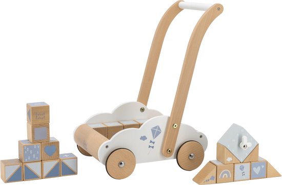 Label Label Blauw Houten Loopwagen Met Blokken LLWT-24678 van Label Label