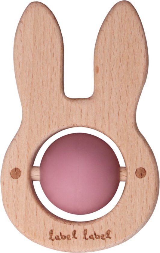Label Label Konijn Roze Hout & Silicone Bijtspeeltje LLST-15256 van Label Label