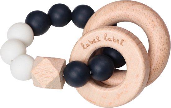 Label Label Zwart/Wit Hout & Silicone Kralen Bijtring LLST-15201 van Label Label
