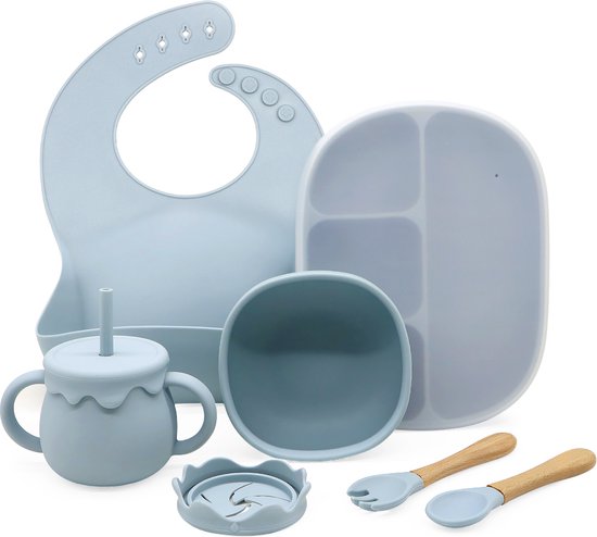 LaCardia siliconen kinderservies met zuignap Blauw - kinderservies set - bordje voor baby en kind met zuignap - baby servies - babyshower van LaCardia