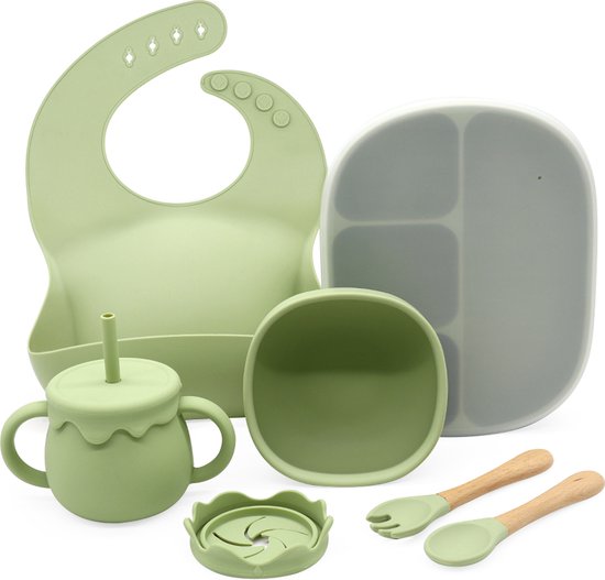 LaCardia siliconen kinderservies met zuignap Groen - kinderservies set - bordje voor baby en kind met zuignap - baby servies van LaCardia