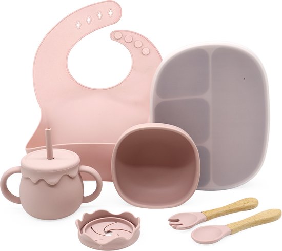 LaCardia siliconen kinderservies met zuignap Roze– kinderservies set - bordje voor baby en kind met zuignap - baby servies- babyshower van LaCardia