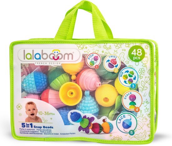 Lalaboom - Educatieve Kralen - 48 Stuks In Opbergtas Met Rits - Ontwikkel Stap Voor Stap Belangrijke Motorische Vaardigheden - Geschikt Vanaf 10 Maanden van Lalaboom