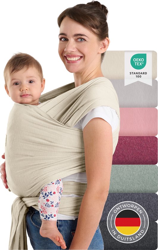 Laleni Draagdoek voor Pasgeborenen tot 15 kg in Katoen | Omslagdoek OEKO-TEX gecertificeerd | Newborn Babydraagzak 5,10m lang | Fysiologische Kinderdraagzak | Beige van Laleni