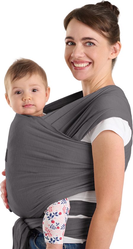 Laleni Draagdoek voor Pasgeborenen tot 15 kg in Katoen | Omslagdoek OEKO-TEX gecertificeerd | Newborn Babydraagzak 5,10m lang | Fysiologische Kinderdraagzak | Grijs van Laleni
