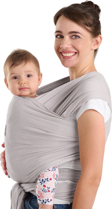 Laleni Draagdoek voor Pasgeborenen tot 15 kg in Katoen | Omslagdoek OEKO-TEX gecertificeerd | Newborn Babydraagzak 5,10m lang | Fysiologische Kinderdraagzak | Lichtgrijs van Merkloos