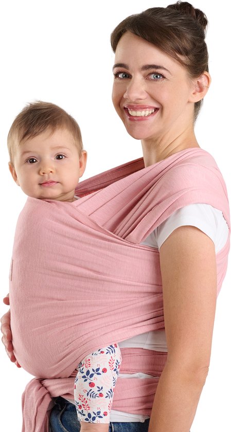Laleni Draagdoek voor Pasgeborenen tot 15 kg in Katoen | Omslagdoek OEKO-TEX gecertificeerd | Newborn Babydraagzak 5,10m lang | Fysiologische Kinderdraagzak | Roze van Merkloos