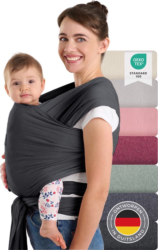 Laleni Draagdoek voor Pasgeborenen tot 15 kg in Katoen | Omslagdoek OEKO-TEX gecertificeerd | Newborn Babydraagzak 5,10m lang | Fysiologische Kinderdraagzak | Zwart van Merkloos