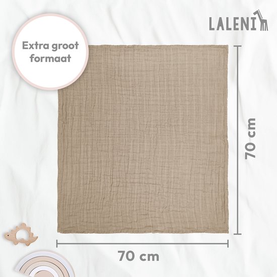 Laleni Hydrofiele Doeken - 100% Katoen - Mousseline - 70x70cm - Beige - Set van 10 van Laleni