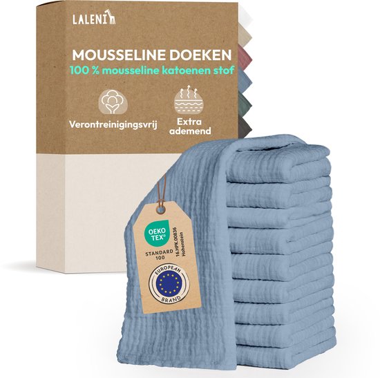 Laleni Hydrofiele Doeken - 100% Katoen - Mousseline - 70x70cm - Lichtblauw - Set van 20 van Laleni