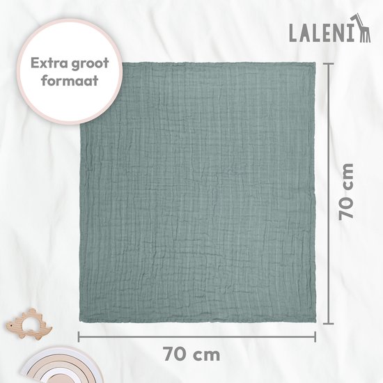 Laleni Hydrofiele Doeken - 100% Katoen - Mousseline - 70x70cm - Lichtgroen - Set van 10 van Laleni