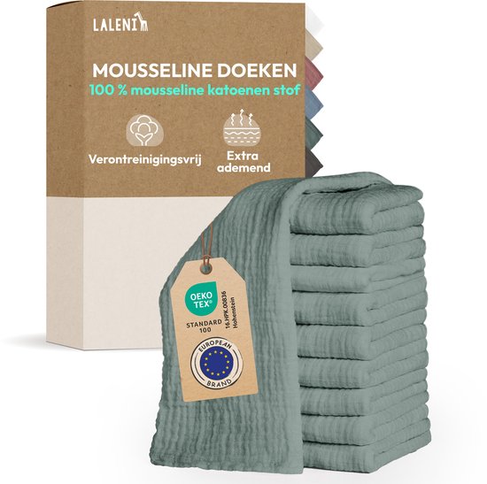Laleni Hydrofiele Doeken - 100% Katoen - Mousseline - 70x70cm - Lichtgroen - Set van 30 van Laleni