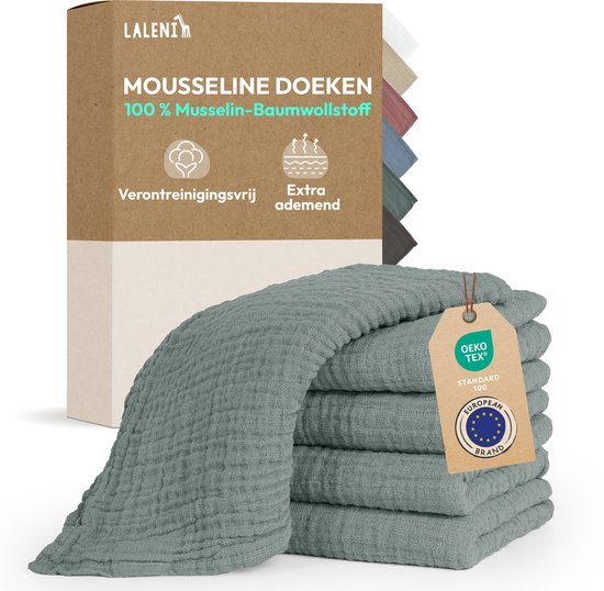 Laleni Hydrofiele Doeken - 100% Katoen - Mousseline - 70x70cm - Lichtgroen - Set van 5 van Laleni