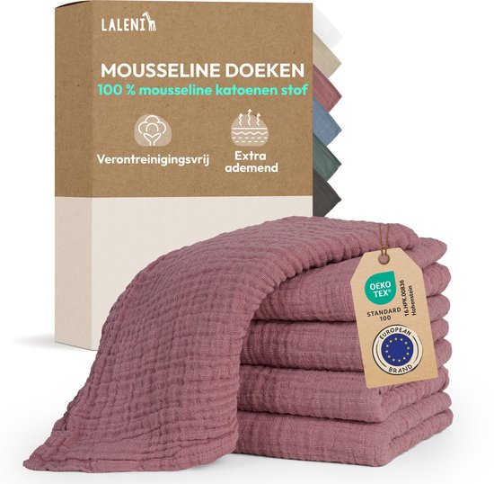 Laleni Hydrofiele Doeken - 100% Katoen - Mousseline - 70x70cm - Oud roze - Set van 5 van Merkloos