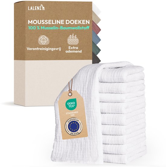 Laleni - Set van 10 Hydrofiele Doeken - Baby - 100% Katoen - 70x70 cm - Wit - Set van 20 van Laleni