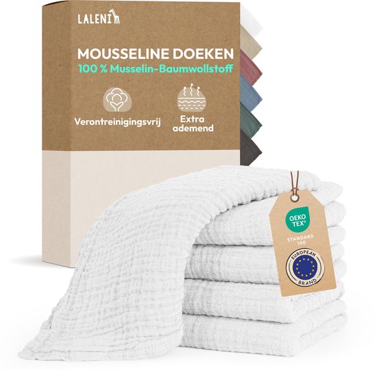 Laleni - Set van 5 Hydrofiele Doeken - Baby - 100% Katoen - 70x70 cm - Wit - Set van 5 van Laleni