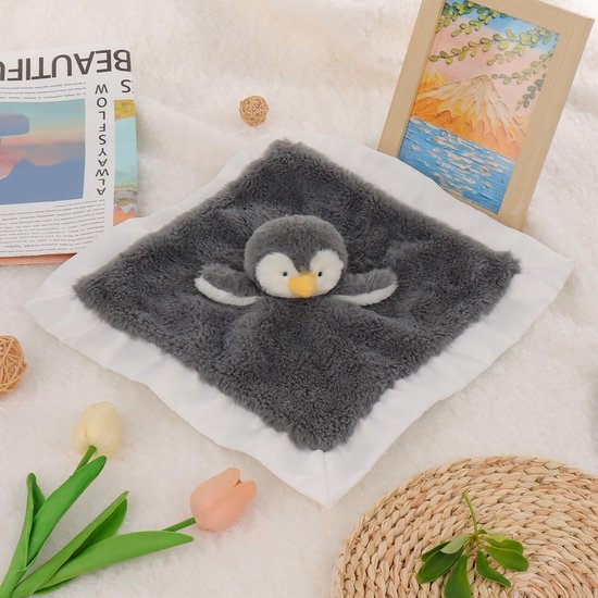 Lamb Knuffeldieren Zachte veiligheidsdoekje Grijze Pinguïn Baby Kinderkamer Karakter Deken Luxe Knuffelaar Pluche (Grijze Pinguïn, 35,56 cm)