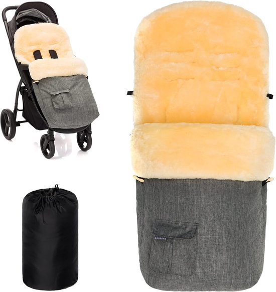 Lamsvel Voetenzak - Baby Buitenkleding - Warmte Buiten - Ademend Natuurlijk Materiaal - 100 x 50 cm - Grijs