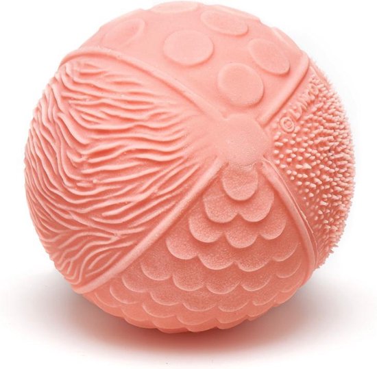 Lanco Sensory Speelbal Donker Roze – 100% Natuurlijk Rubber Bijtspeeltje – 0+ Maanden – Vrij van BPA & PVC – Beige Geschenkdoosje