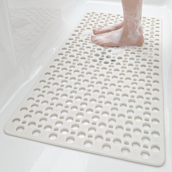 Lange Antislip Badmat met Zuignappen voor in Bad en Douche (Wit)